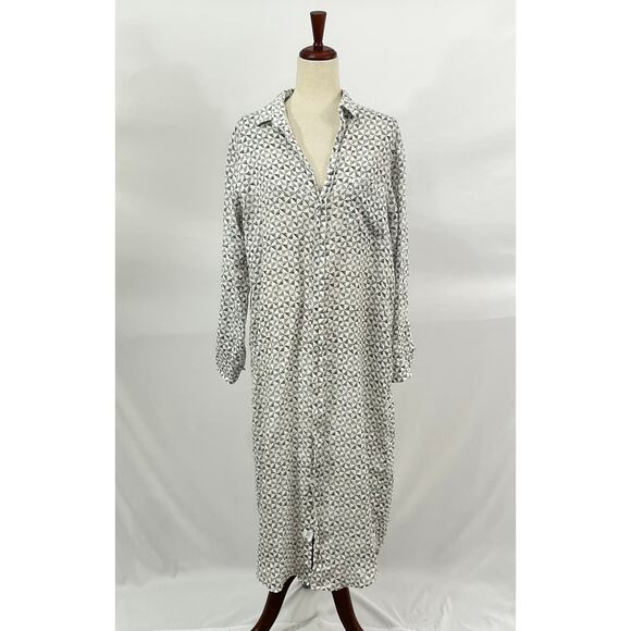 FRANK & EILEEN M Medium Black White Geometric Linen Maxi Rory Shirtdress Dress - Picture 9 of 10